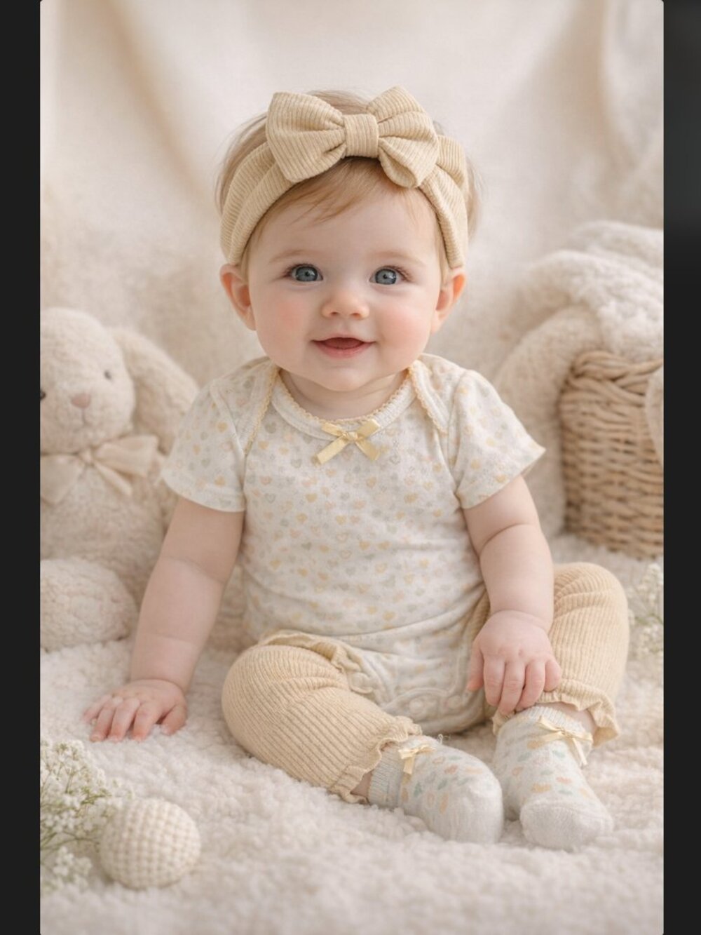 Tahari Baby Outfit Girl 3-6M Heart Bodysuit Pants Bow Socks 4PC Set Easter NWT